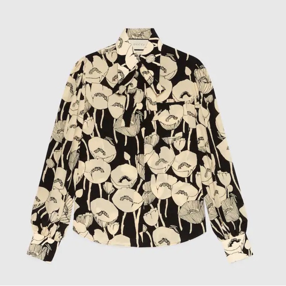 Gucci Floral Black and Cream Women's Silk Blouse 40IT / US4